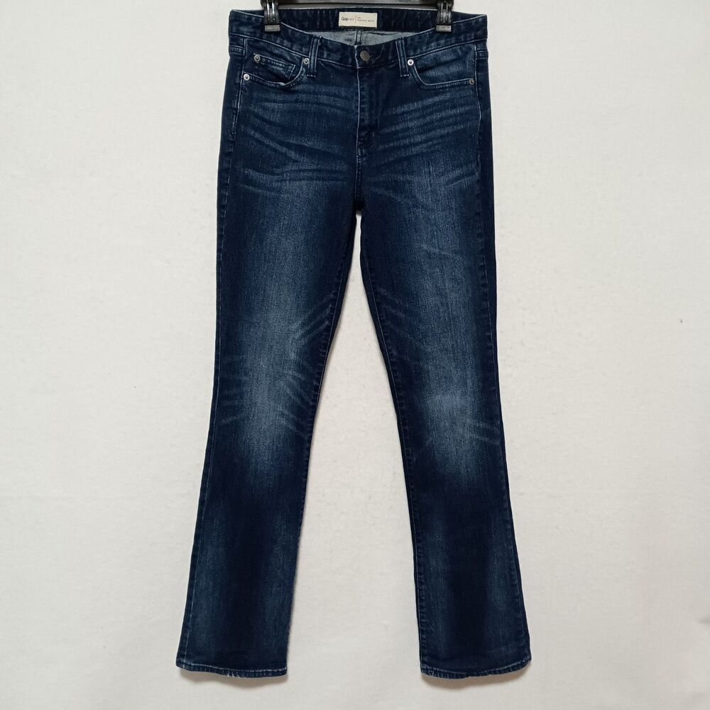 Gap 1969 Women's Perfect Boot Jeans Dark Wash, Blue Denim, Mid-Rise, Size 30L
